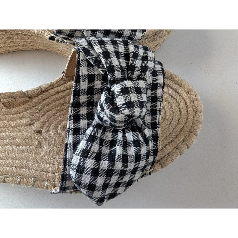 Steve Madden Union Espadrilles Shoes Gingham Bow Black White Size 8M Summer